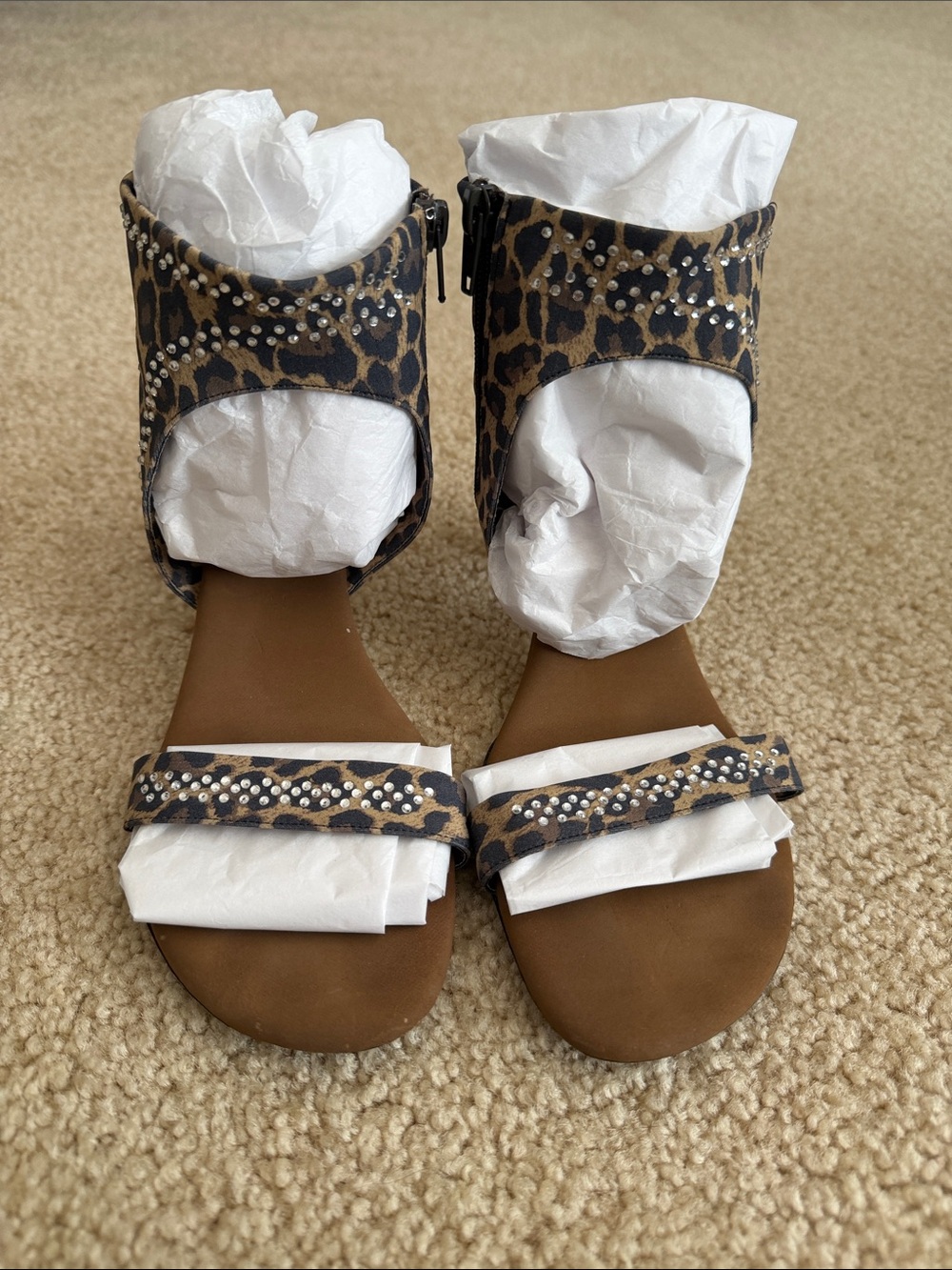 Onex Leopard Print Dance Shoes with Stud Detail - Brown and Gold - Picture 2 of 6